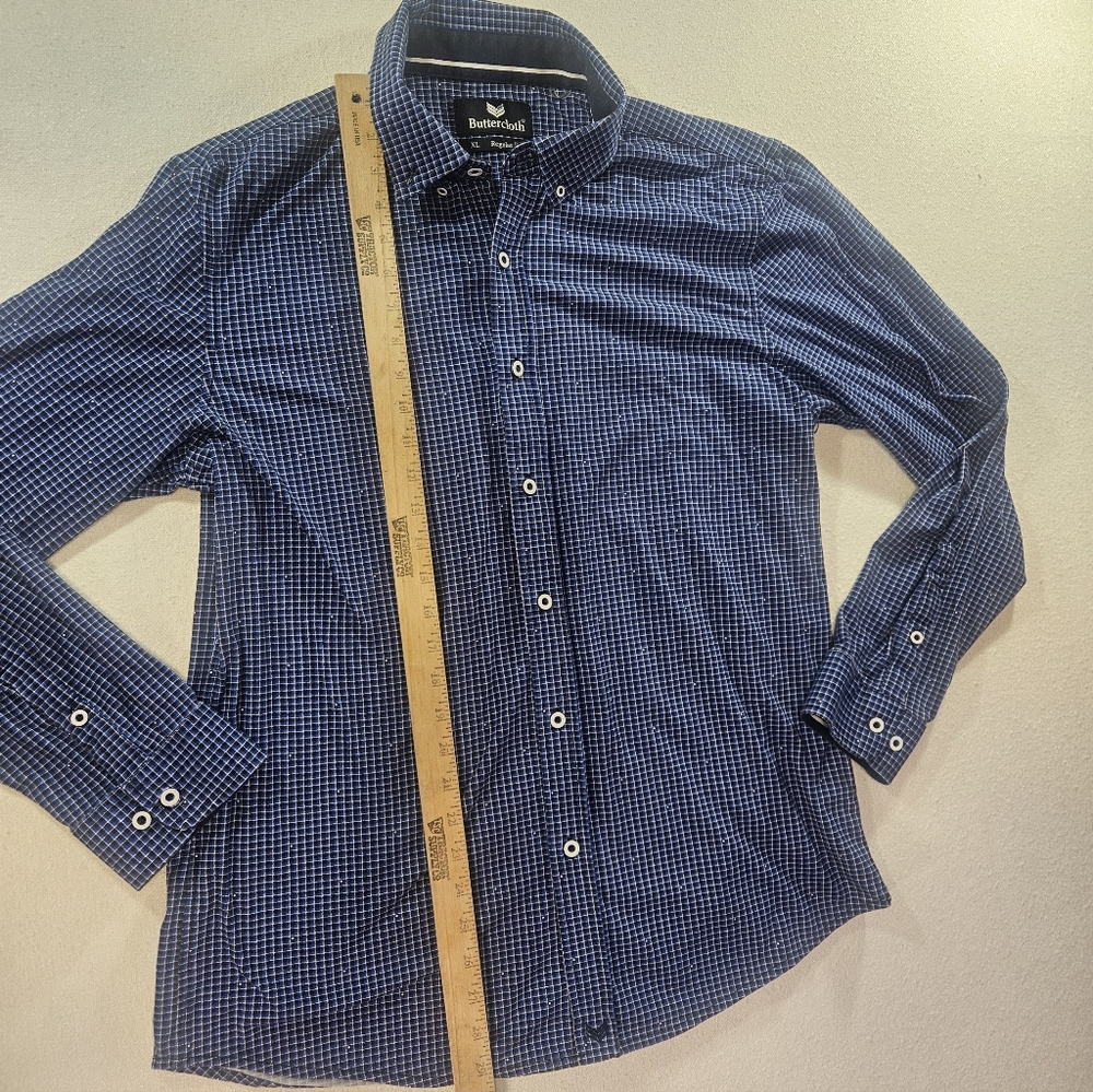 Buttercloth XL Button Down Shirt Blue Micro-Check - Picture 4 of 8